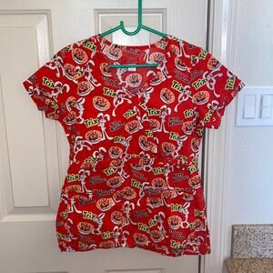 Koi Happiness Trix Cereal All Over Print Scrub Top EUC Sz XS Cotton